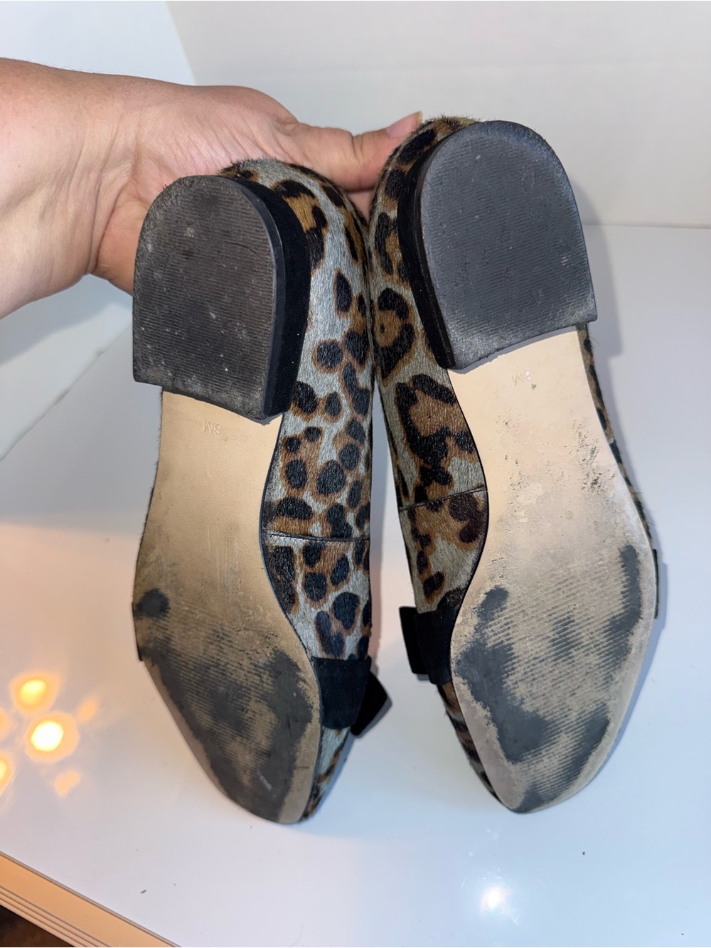 TALBOTS leopard print calf hair mobwife classic flat loafers with velvet bow 8 - Picture 5 of 5